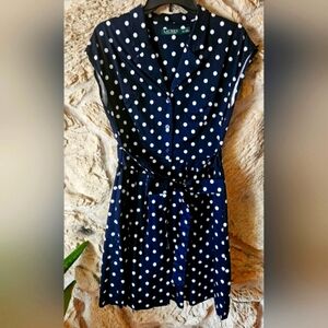Lauren by Ralph Lauren 12P Polka-dot midnight blue dress.